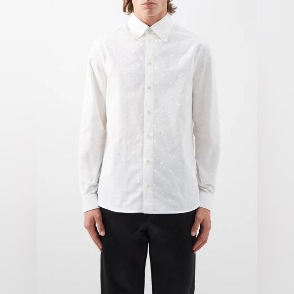 Erdem Stephen Embroidered Dots Long Sleeve Shirt White Medium - Picture 1 of 13